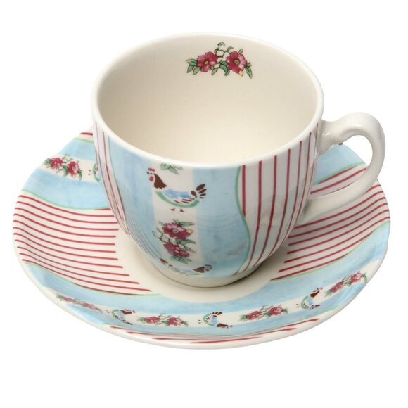 Johnson Brothers England Tea Cup Saucer Farmhouse Chic Silky Stripe Rooster Blue - Picture 2 of 7